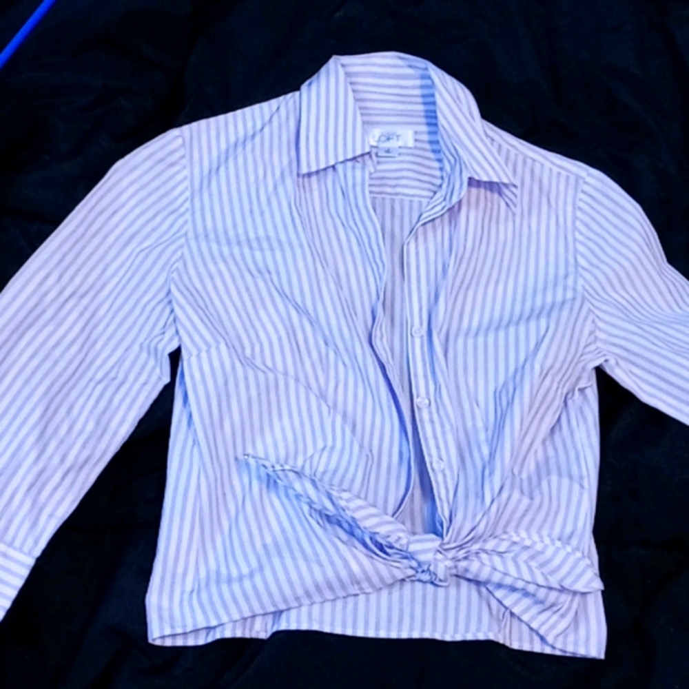 Purple and white long sleeve botton up shirt